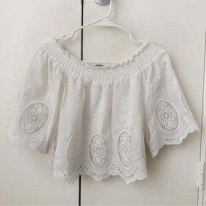 Charlotte Russe Off Shoulder Embroidered Eyelet Crop Top